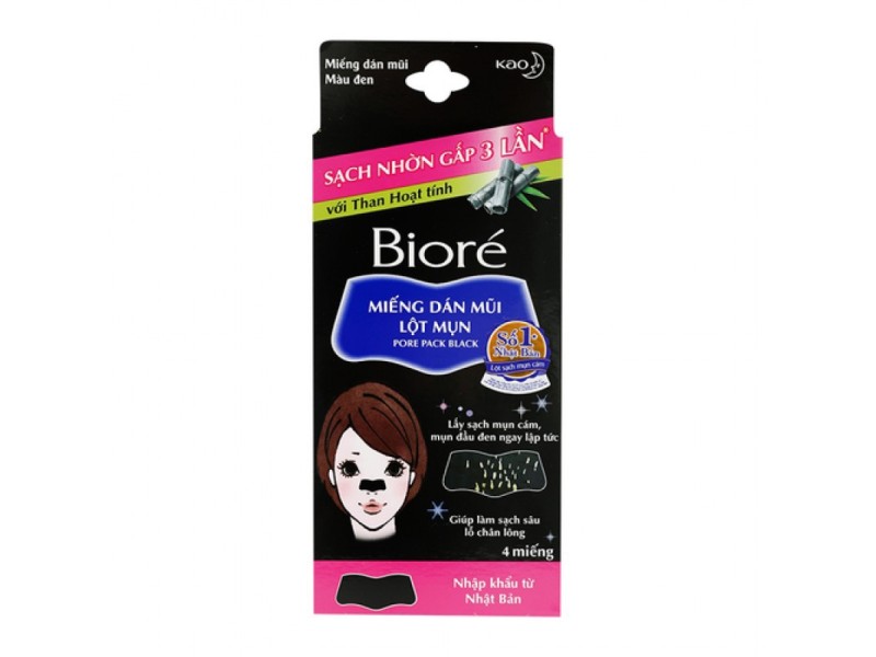 Miếng dán mũi lột mụn than hoạt tính Biore (4 miếng/hộp)